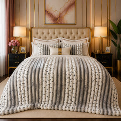 Premium Luxury Plush Comforter – Grey & White Stripe