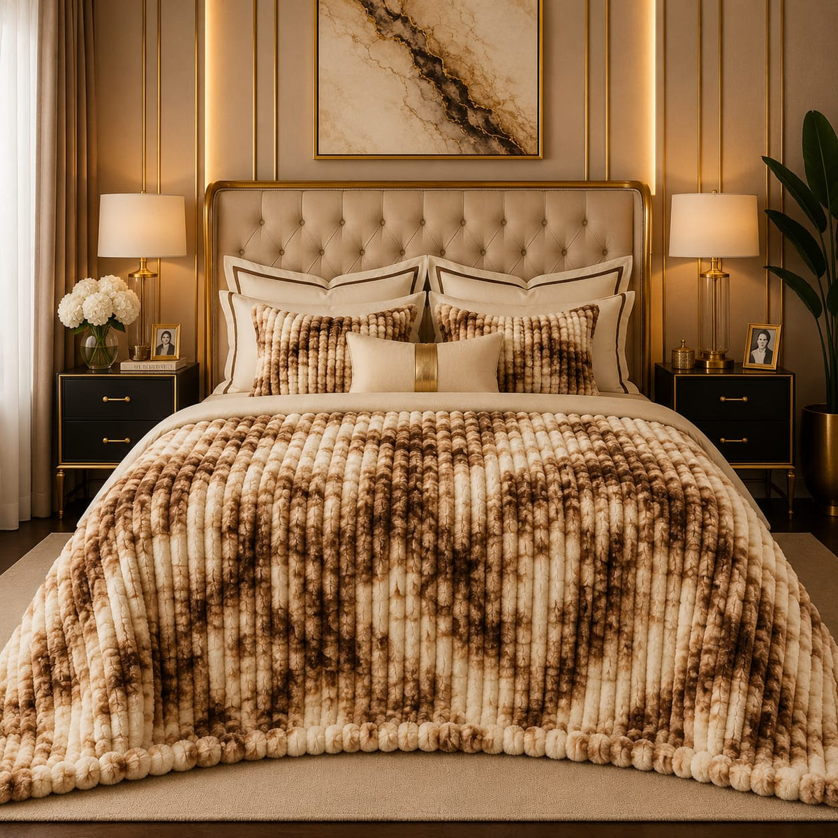 Premium Luxury Plush Comforter – Coffee & Ivory Marble