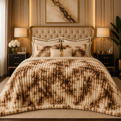 Premium Luxury Plush Comforter – Coffee & Ivory Marble