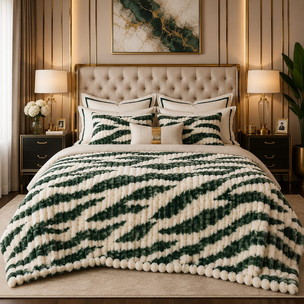 Premium Luxury Plush Comforter – Green & Cream