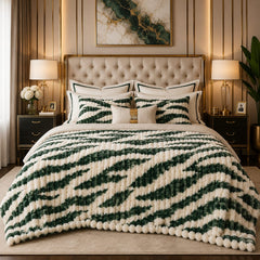 Premium Luxury Plush Comforter – Green & Cream
